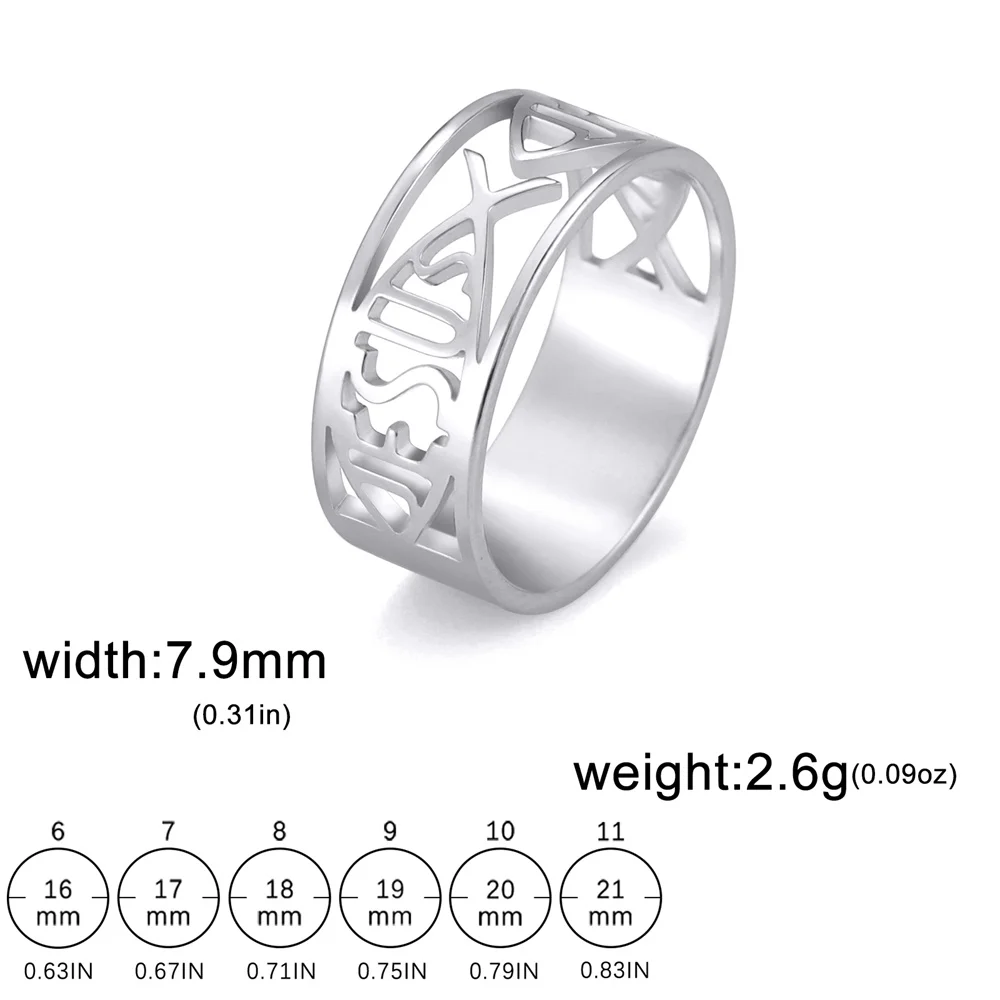 My Shape Jesus Fish Rings Women Men Silver Color Stainless Steel Finger Rings Christian Religious Amulet Ring Jewelry Gifts