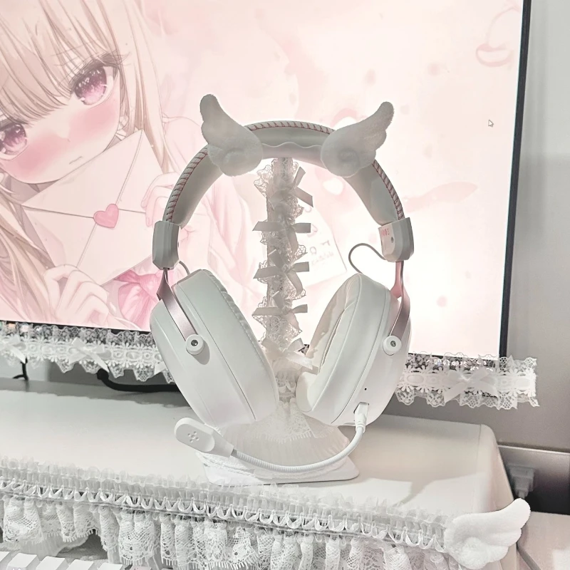 

Angel Wing Headphone Stand Handmade Custom Headset Bracket Lace Headset Bracket Support Cash Desktop Storage Game Accessories