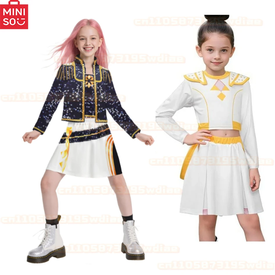 

Girls Kpop Zoey Cosplay Costume Halloween Demon Hunters Rumi Mira Cosplay Tops Skirt Clothes Printed Stage Dress Kids Role Play