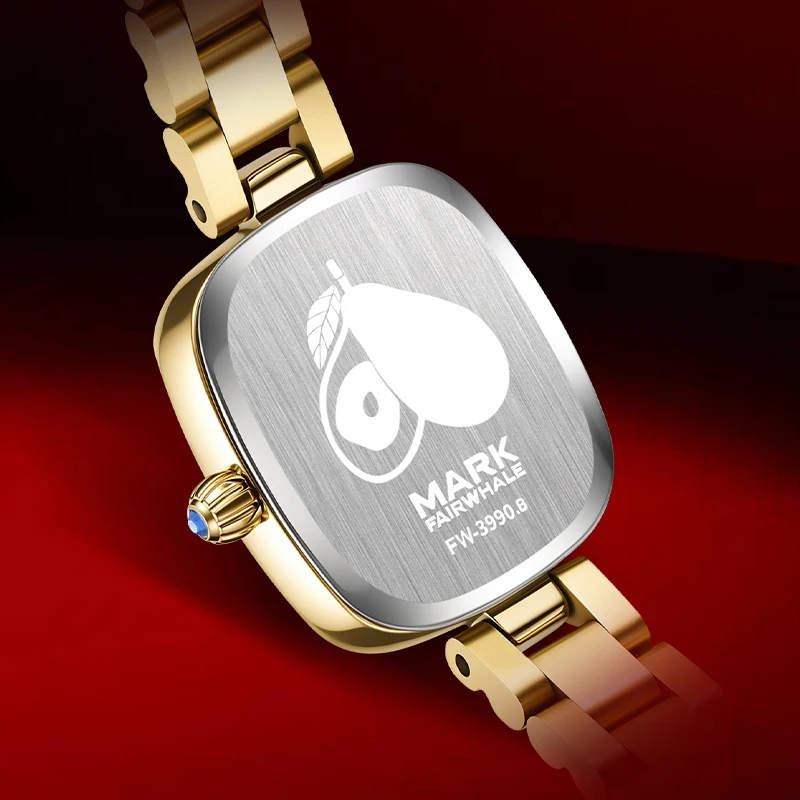 MARK FAIRWHALE FW-3990 Luxury Women's Square Watch Gold Metal Case Brown Dial Quartz Movement Fashion Ladies Wristwatch