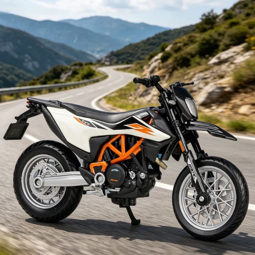 Maisto 1:18 KTM 690 SMC R Simulation Alloy Motorcycle Model with Base，Simulation Racing Toy for Kids, Perfect Gift for Boyfriend