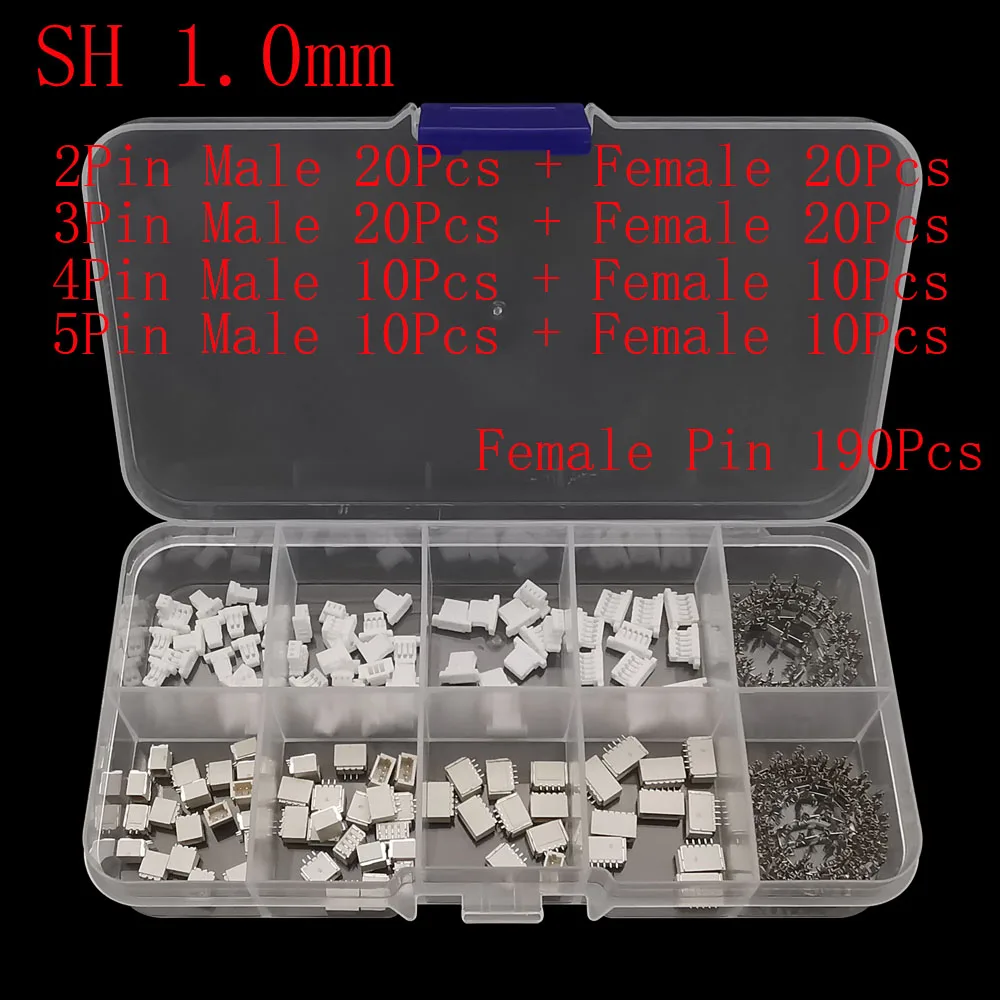 60Sets SH 1.0mm Pitch JST SMD Male Plug Female Socket Plastic Housing Shell 2P 3P 4P 5Pin Connector Terminals Kits