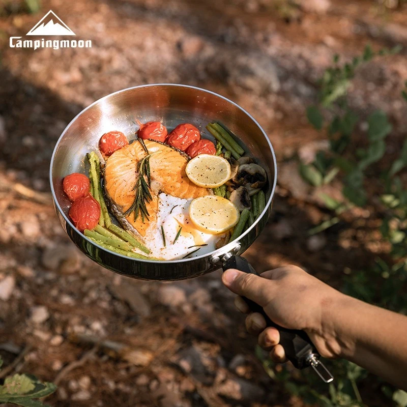 مقلاة فولاذية ثلاثية الطبقات للتخييم من CAMPINGMOON CC-23، مقبض محمول وقابل للفصل، مقلاة عميقة #3