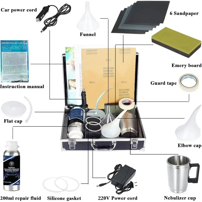 Auto Headlight Polishing Kit 800g/600ml Headlight Repair Liquid Polymer Refurbishment Cleaning Auto Tools