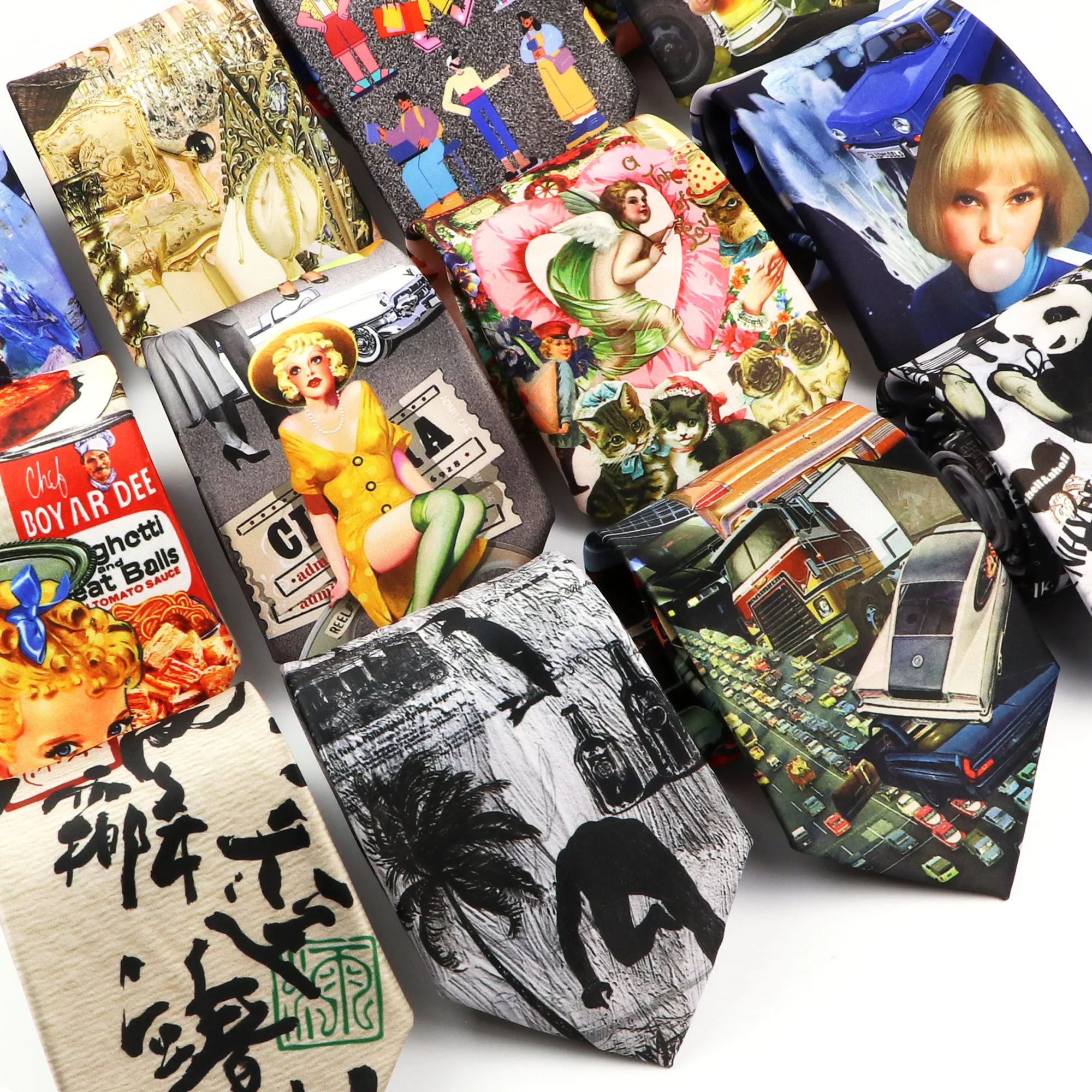 Męskie krawaty vintage imitujące jedwab, 8,5 cm, z grafiką graffiti i motywami kwiatowymi, krawat dla mężczyzn na ślub, do pracy, miękki krawat z nadrukiem, prezent ślubny.