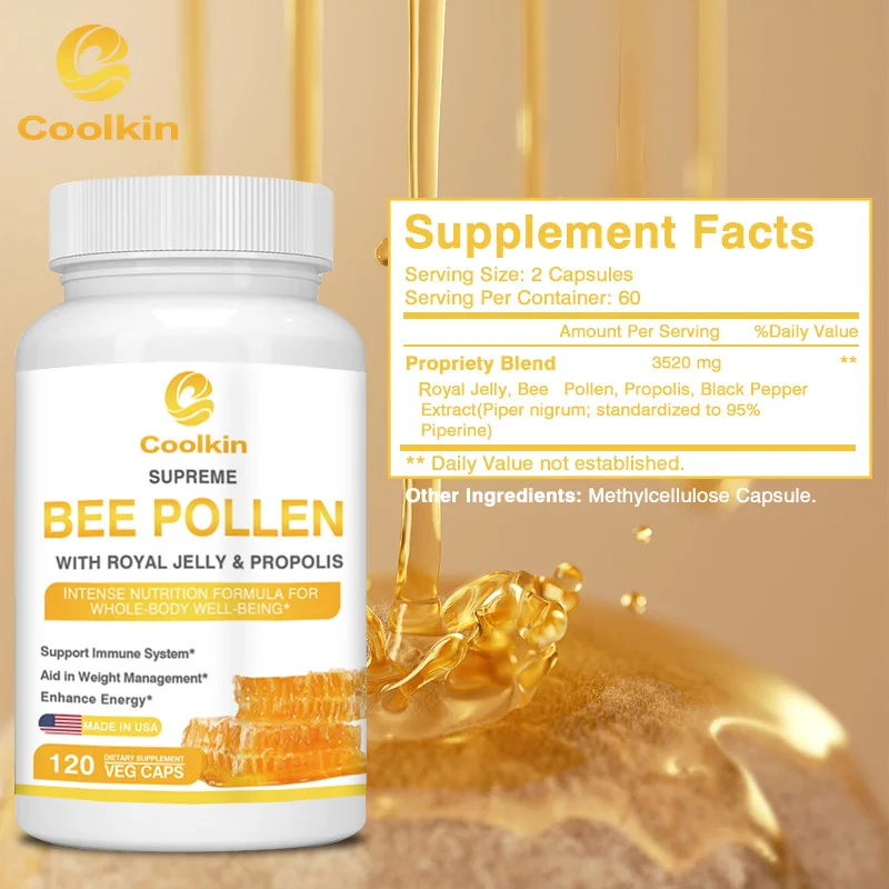 Bee Pollen Contains Royal Jelly, Black Pepper and Propolis - Boosts Immunity and Energy, Skin Whitening