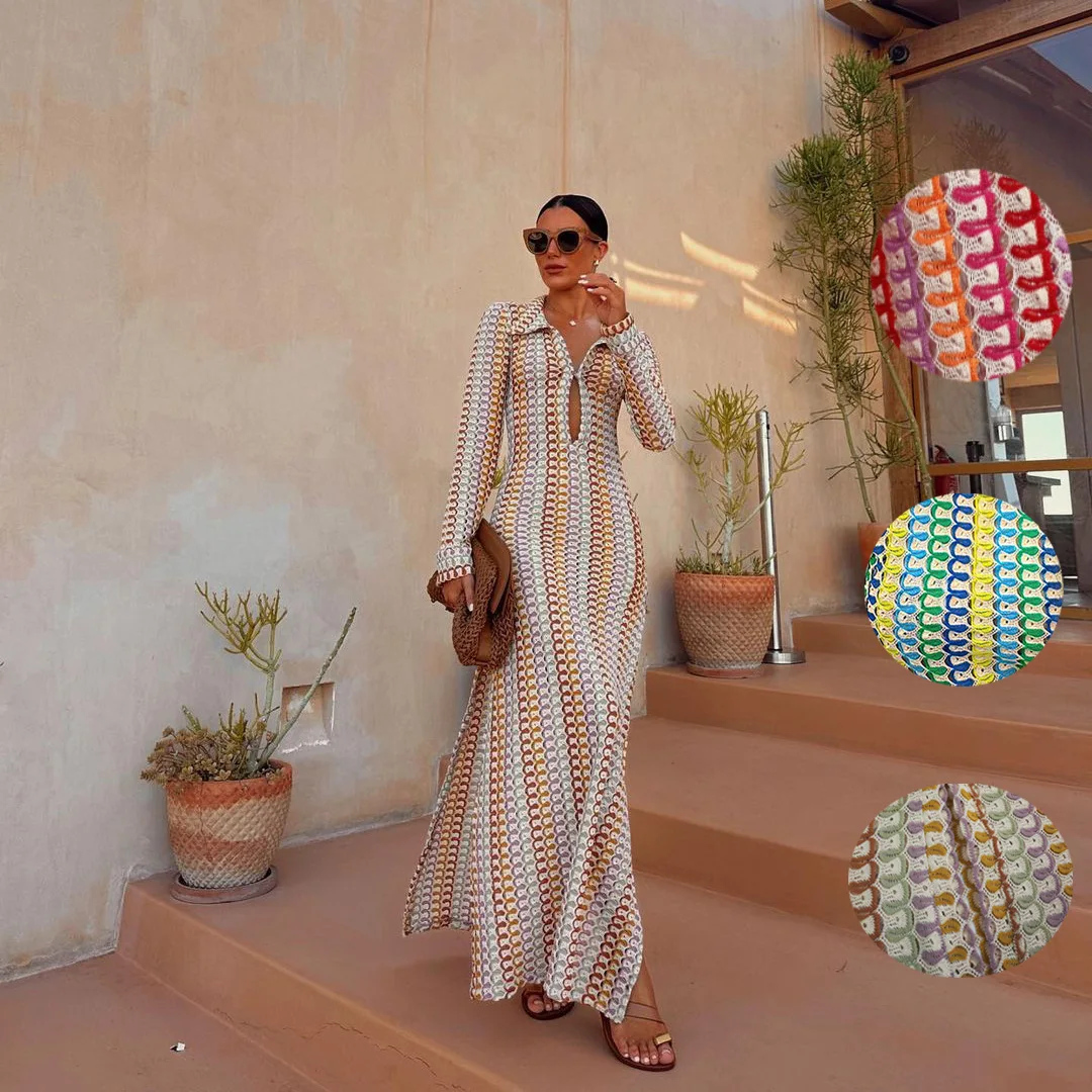 

Жаккардовое сетчатое платье с длинными рукавами, сексуальное тонкое прозрачное платье макси, летние женские модные наряды, пляжное платье для отдыха, клуба, Vestido