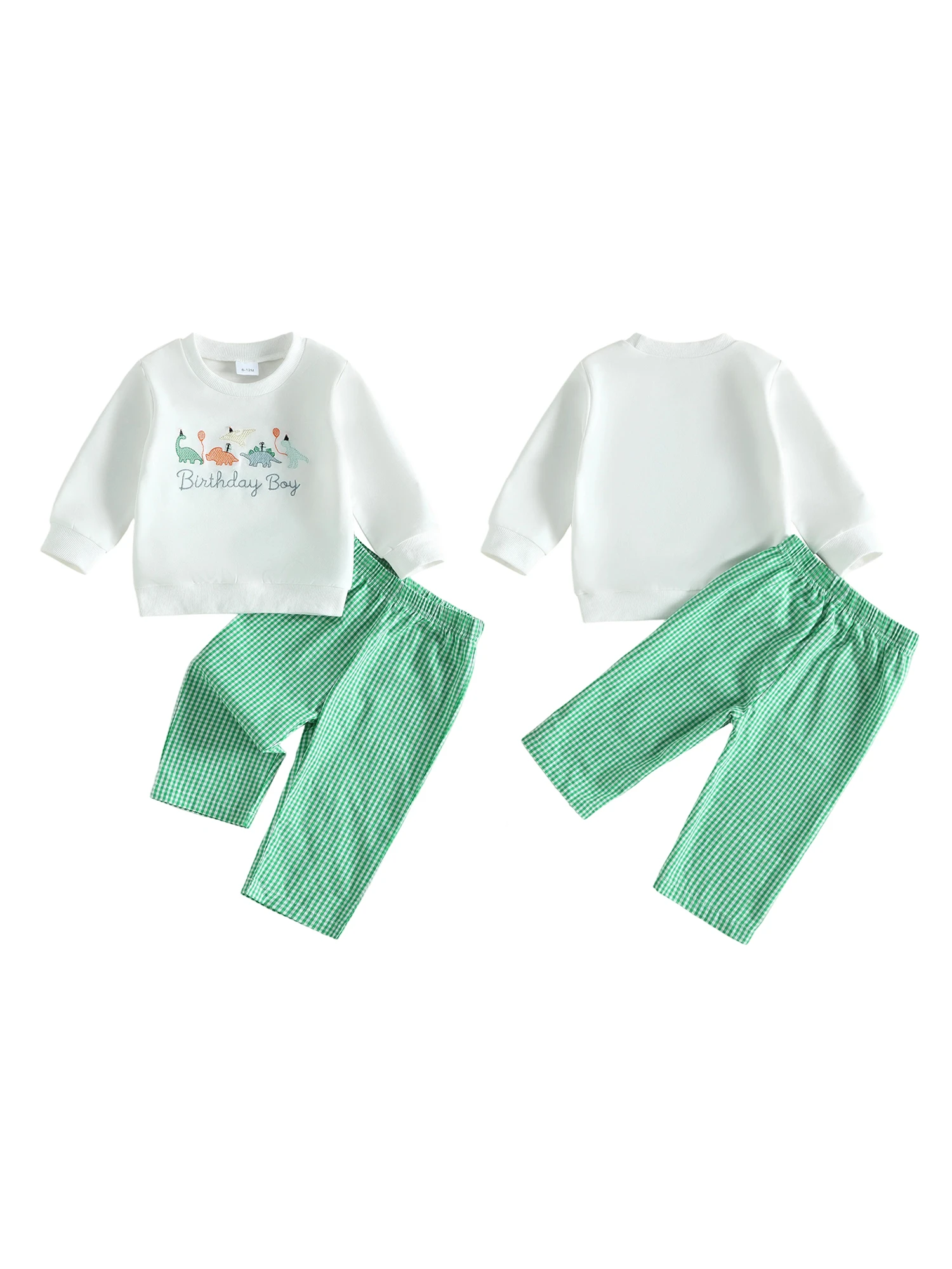 Tops Long Sleeve Dinosaur Embroidery Birthday Tops Plaid Pants Embroidery-Tops Boys High Quality Boys Birthday Outfit