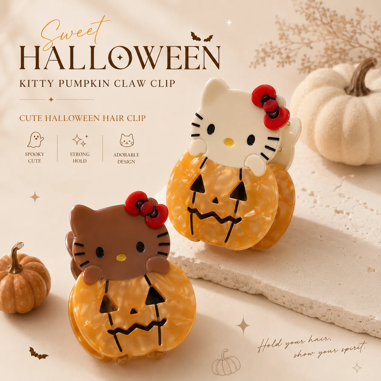 Sanrio Hello Kitty Halloween-Themen Cartoon Haarklammer Kürbis Jack-O'-Lantern Feiertags-Haaraccessoire Halloween-Party-Geschenk
