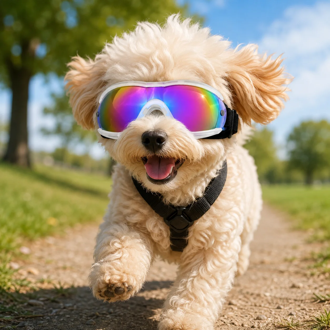 Hundebrille UV400-Schutz Haustier-Sonnenbrille Winddicht Staubdicht Blendschutz Verstellbarer Elastischer Riemen Welpen Outdoor-Reiten – Detail 5