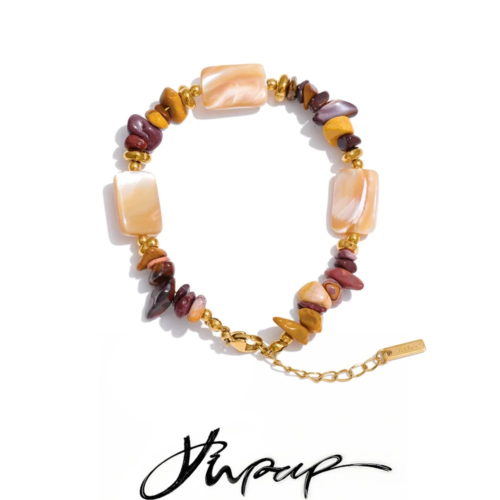 Yhpup Stainless Steel Natural Stone Shell Chain Bracelet Bangle 2026 Summer Fashion Beads Handmade Wrist Jewelry Gift Waterproof