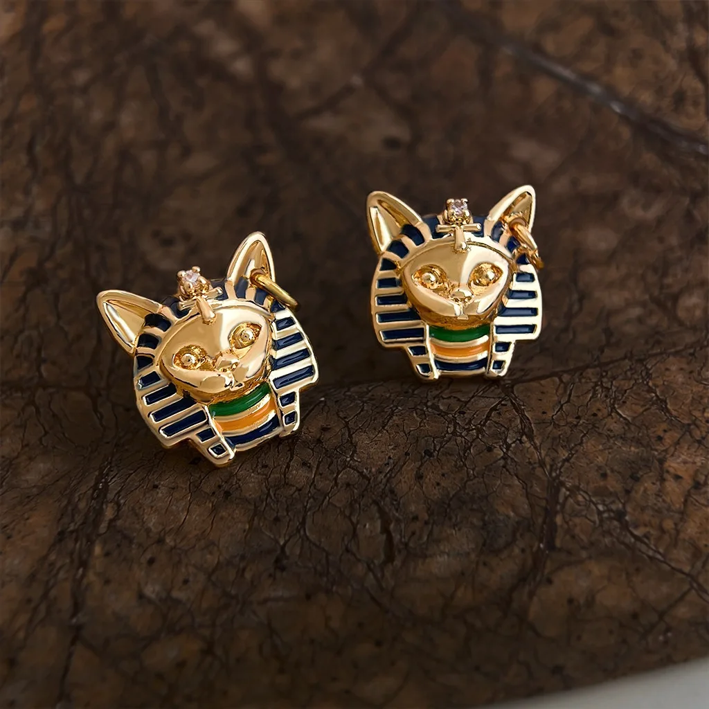 New Style Retro Pharaoh Cat of Egypt 925 Sterling Silver Ladies Stud Earrings Jewelry Anti Allergy Women Birthday Gifts