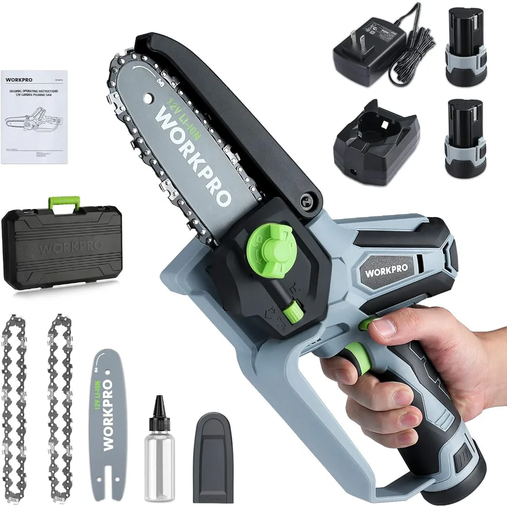 Mini Chainsaw, 6.3“ Cordless Electric Compact Chain Saw with 2 Batteries, One-Hand Operated Portable Wood Saw