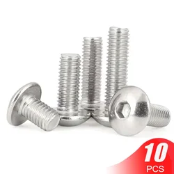 Parafuso de parafuso sextavado interno de aço inoxidável para motocicleta, cabeça grande, plana, redonda, M6, M5, 5mm, scooter, ATV, ciclomotor, tampa plástica, 10pcs