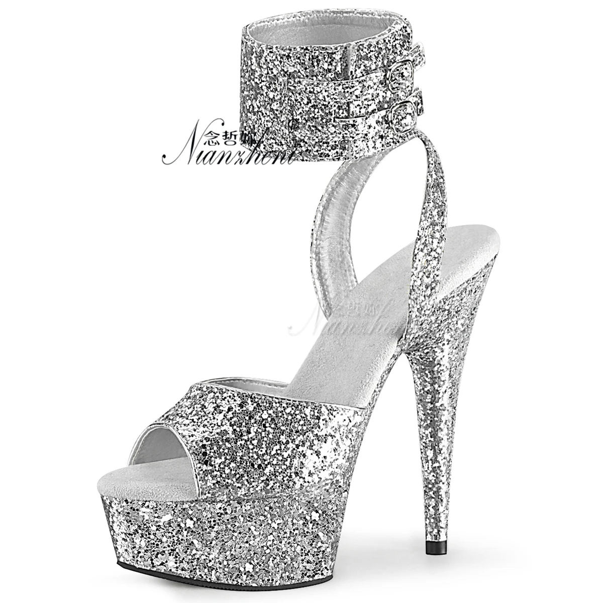 

Серебристые босоножки на высоком каблуке с открытым носком и 6-дюймовой платформой, экзотические танцевальные туфли для женщин, сексуальные фетиш-туфли для стриптиза