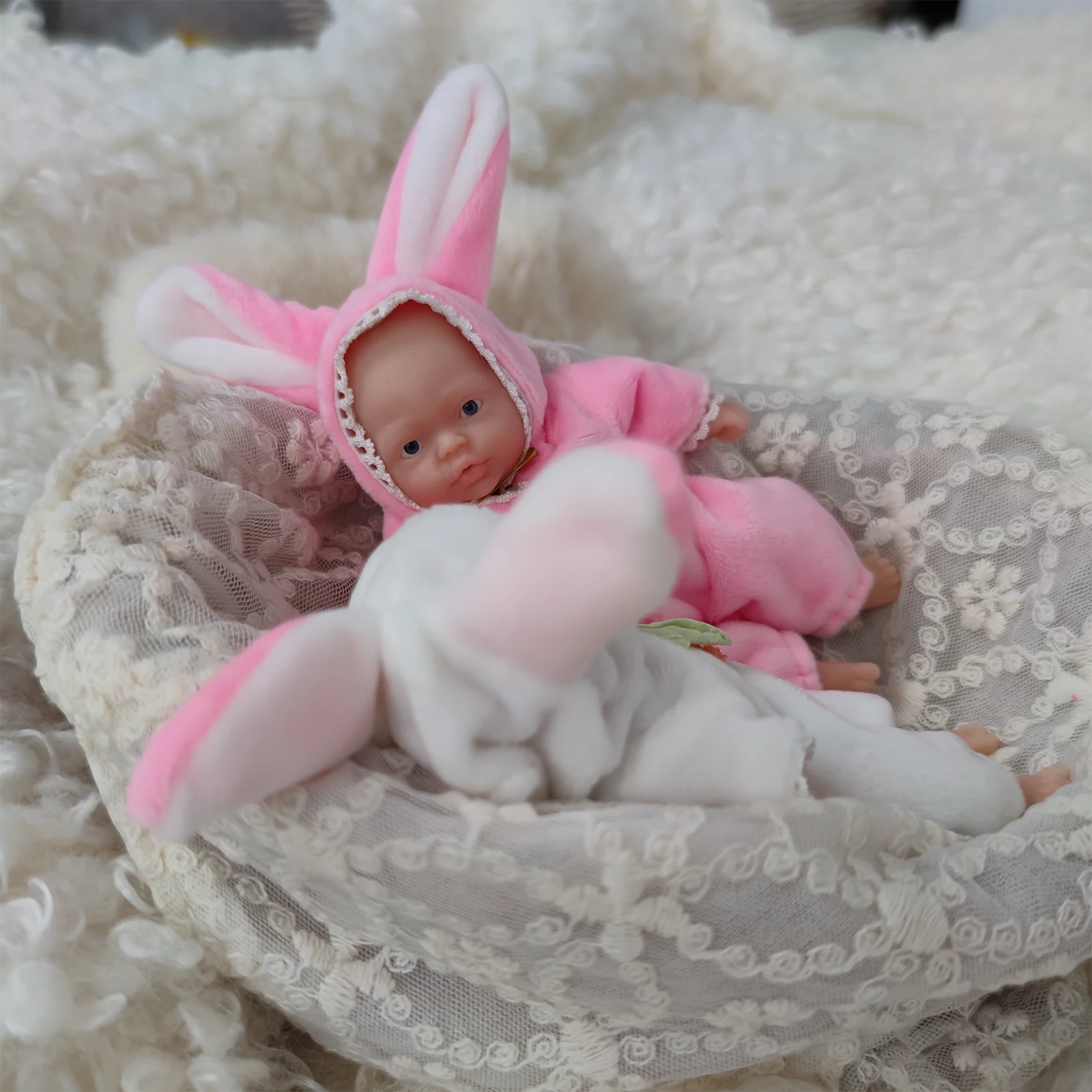 Reborn Baby Dolls Silicone Full Body 4.5 Inch Open Eyes Soft Body Mini Realistic-Newborn Baby Dolls with Feeding Accessories