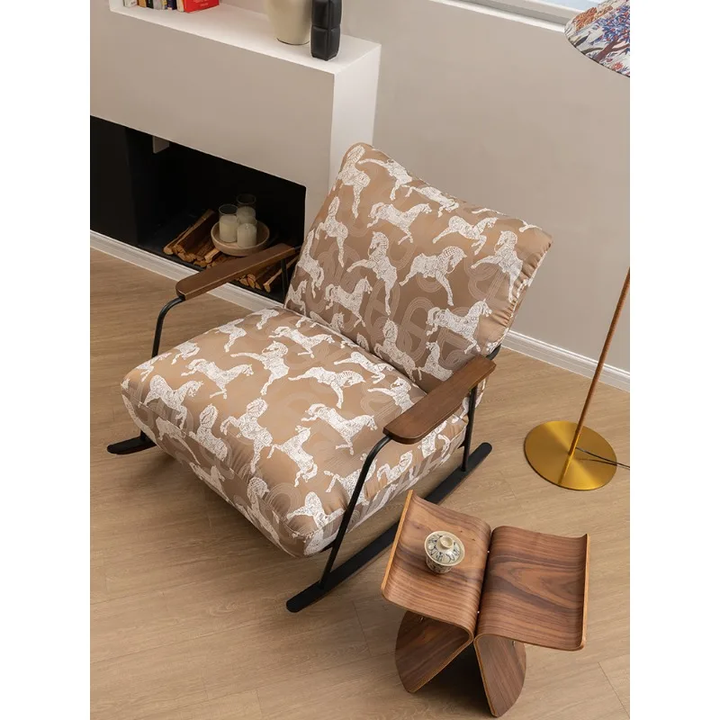 

Medieval three-dimensional embroidery solid wood foot rocking chair living room balcony designer leisure chair