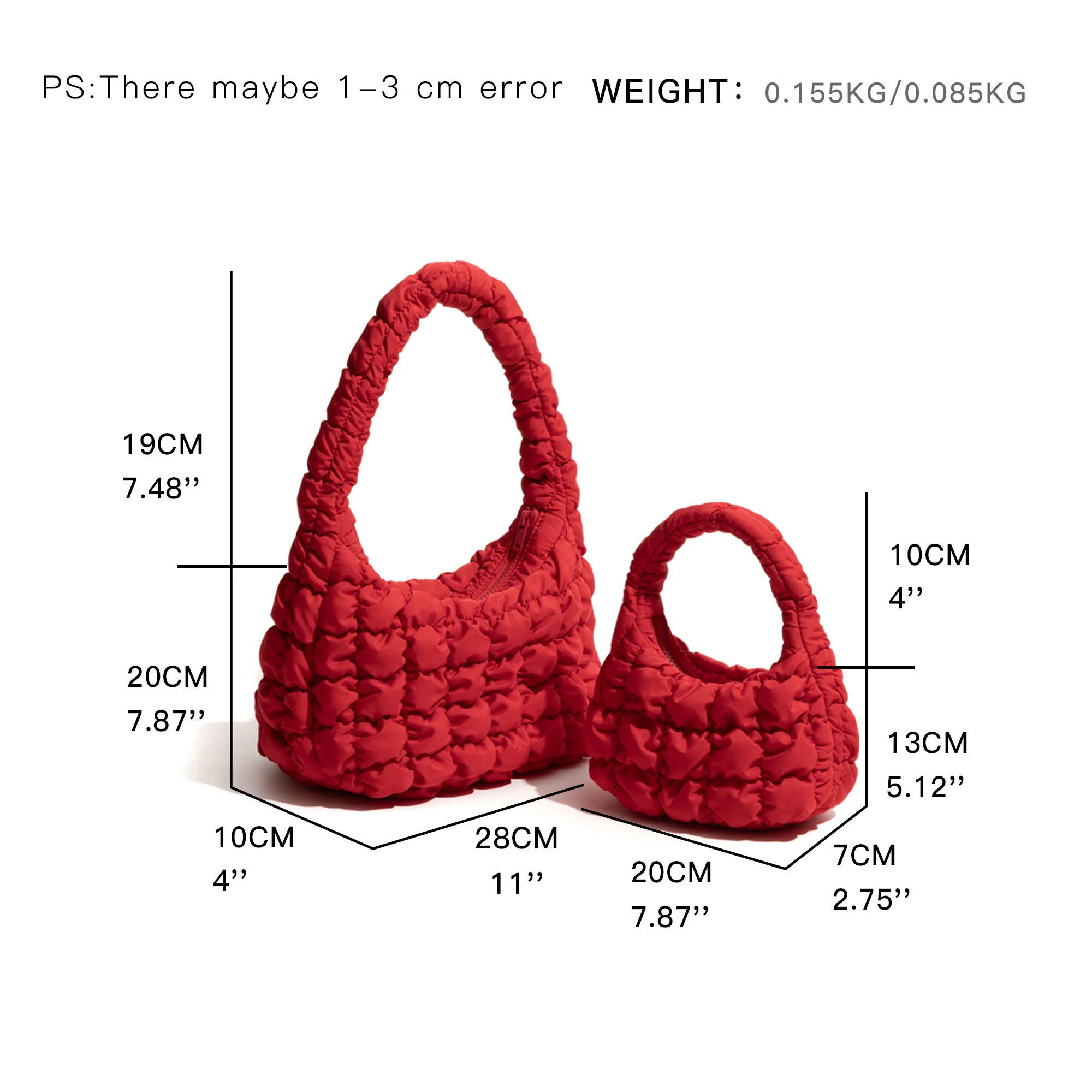 KOKOPEAS Puffer Bubble Hobo Handbag Solid Color Pad Down Quilted Fashion Phone Purse Korean Style Shopping Clutch Bag For Girl