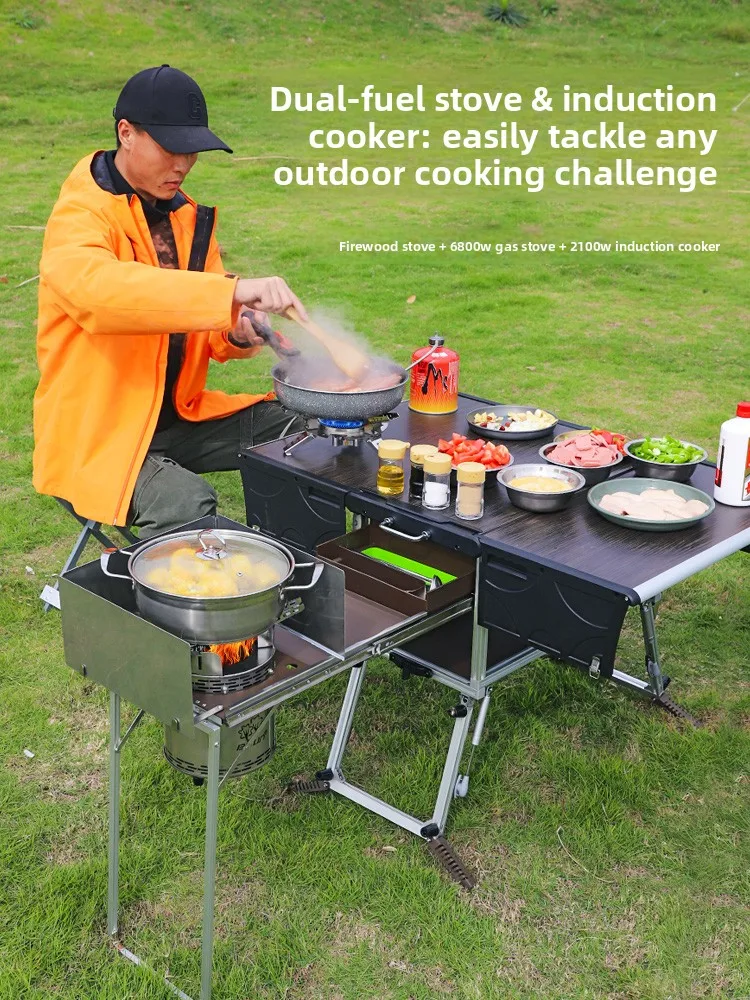 

BuLin's new 2026outdoor mobile kitchen firewood gas stove camping equipment car stove self-driving tour