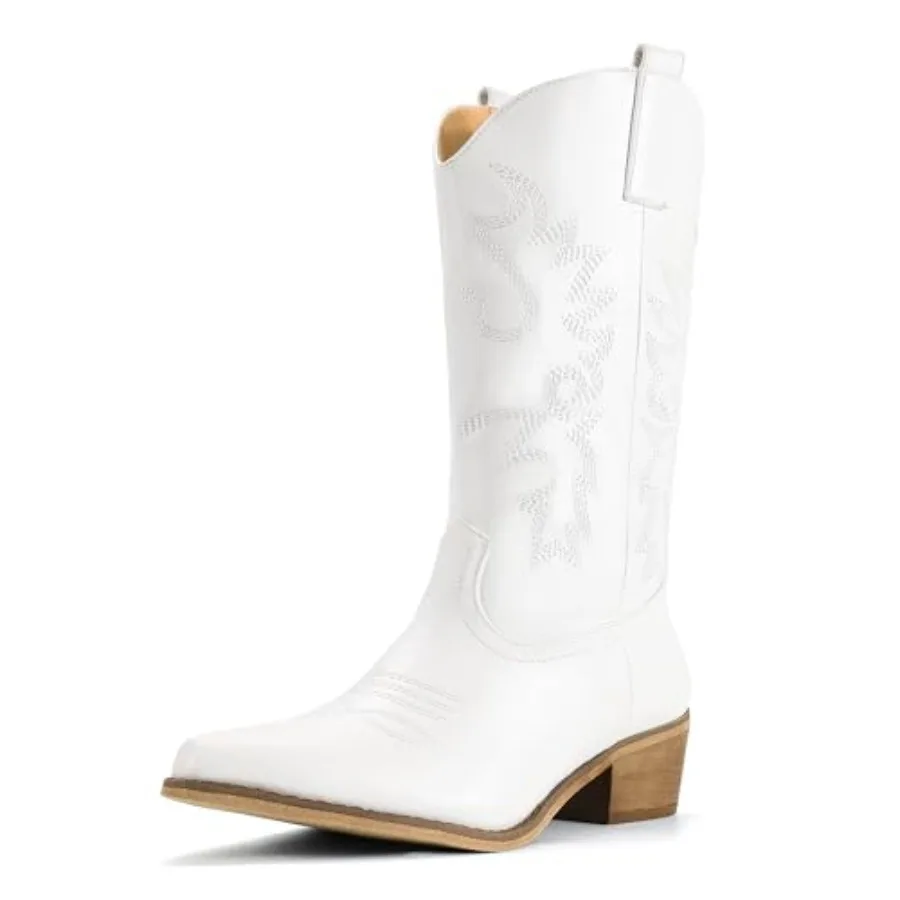 

Women's Cowboy Boots for Women Cowgirl Western Mid Calf Embroidered Chunky Low Heel Pointed Toe Country Dress Cute Fashion Comf
