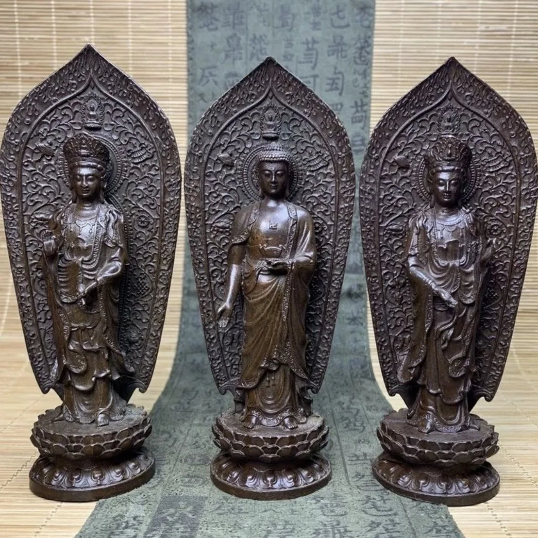 

Copper Tibetan Three Saints Buddha, Western Three Saints, Home Decoration Ornament Tathagata Guanyin Buddha