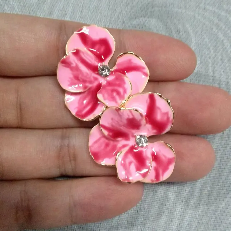 Summer Autumn Light Luxury Elegant Blue Flower Stud Earrings for Women Fashion Rhinestone Sweet Metal Wedding Party Jewelry