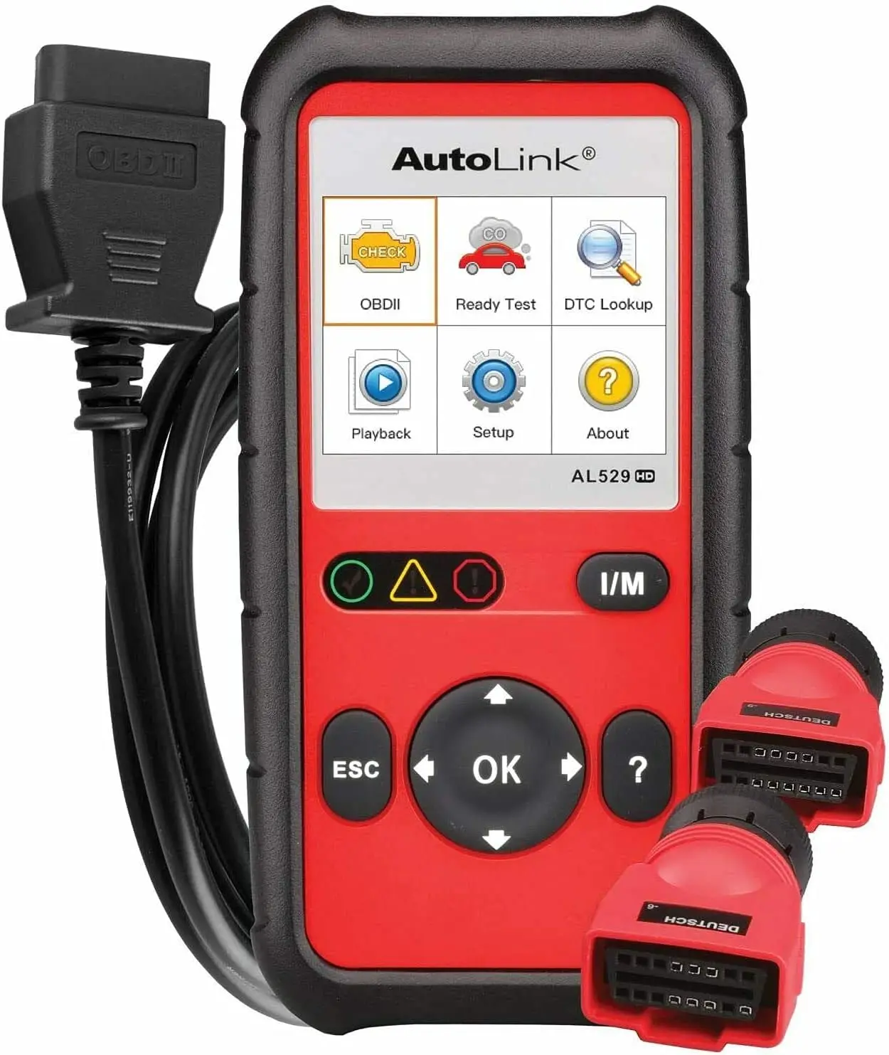 ماسح ضوئي AutoLink AL529HD Obd2 مع ممسحة شاشة، قارئ رمز الشاحنة شديد التحمل، AutoVIN، قراءة/مسح DTC، البيانات المباشرة، شاشة O2 T