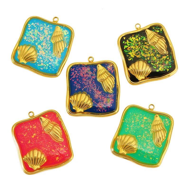 

2pcs Stainless Steel Shell Conch Square Charms 18K Gold Enamel for DIY Necklace Earrings Jewelry Making Retro Jewelry Pendants