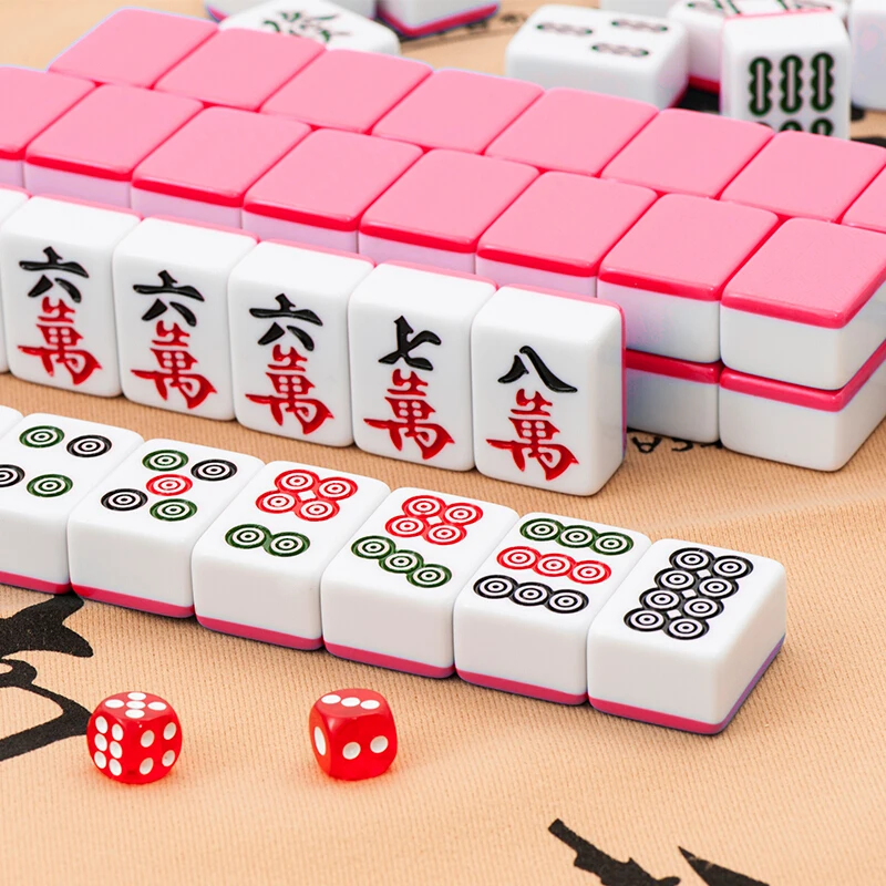 40mm Mahjong Table Game 144pcs Red  Pink Rose Red Household Hand Rubbing Mahjong Tiles High-end Family Play Game