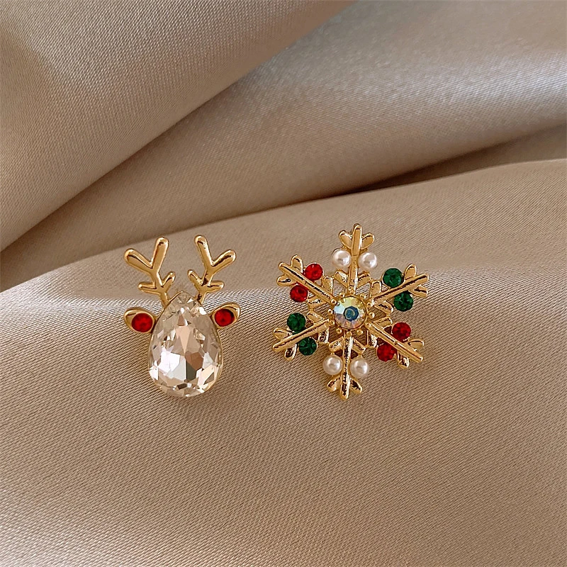GANPUP Weihnachts-Schneeflocken-Rentier-Ohrstecker mit glänzendem Zirkon für Damen, modischer neuer Schmuck, Geschenk für Party, серьги женские – Detail 5