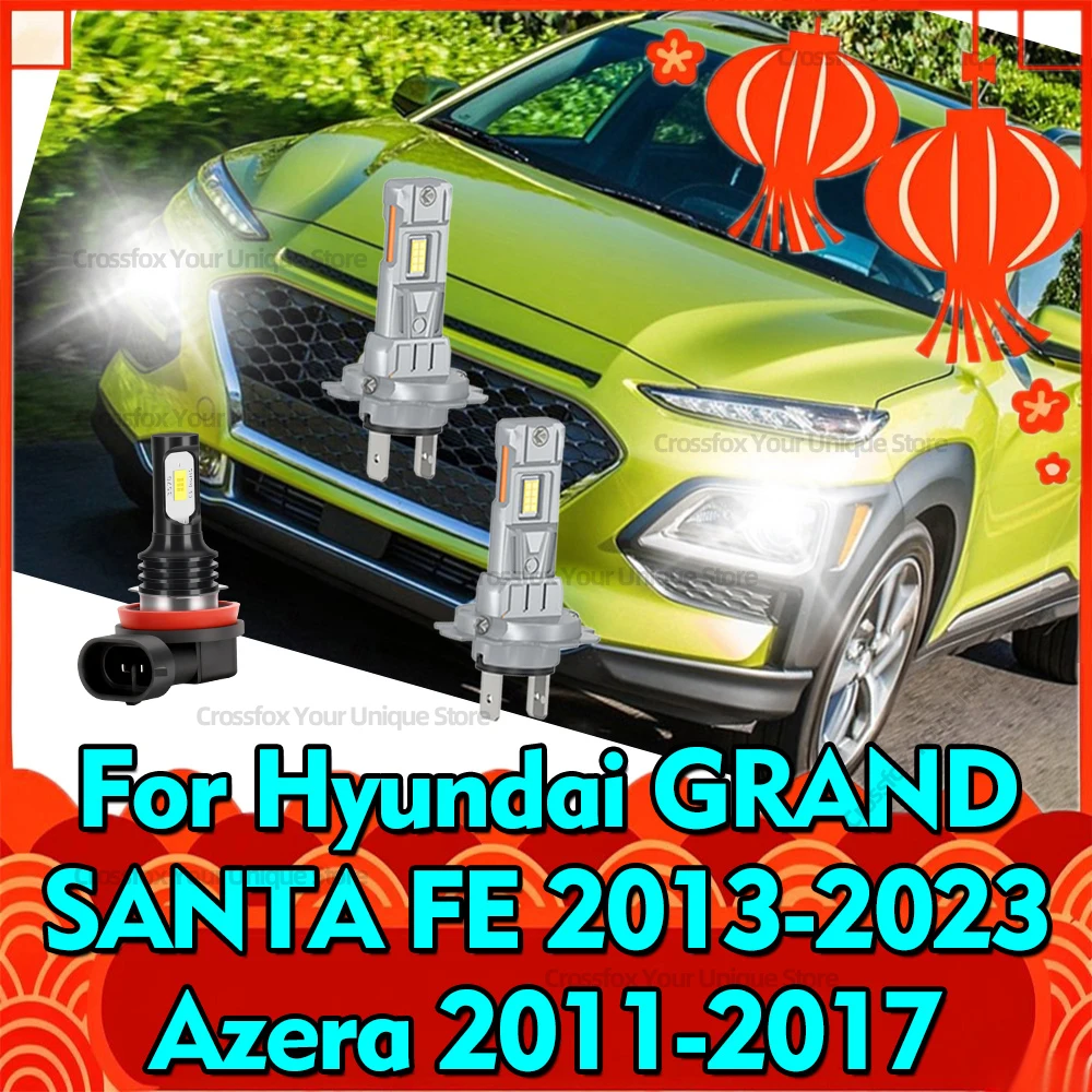 2/6Pcs LED Headlights 6000K Fog Bulbs For Hyundai GRAND SANTA FE 2013-2023 Azera 2011-2014 2015 2016 2017 Auto Headlamps 30000LM