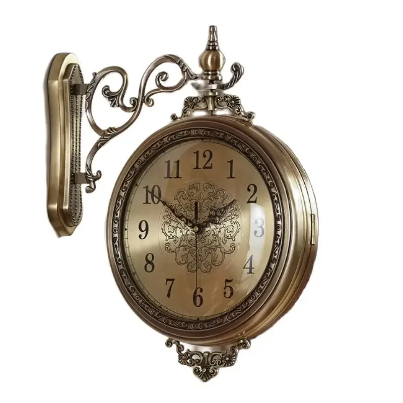 Nordic Wall Clock 3d Large Solid Wood Metal Double-side Clocks Wall Home Decor Silent American Living Room Horloge Gift FZ444