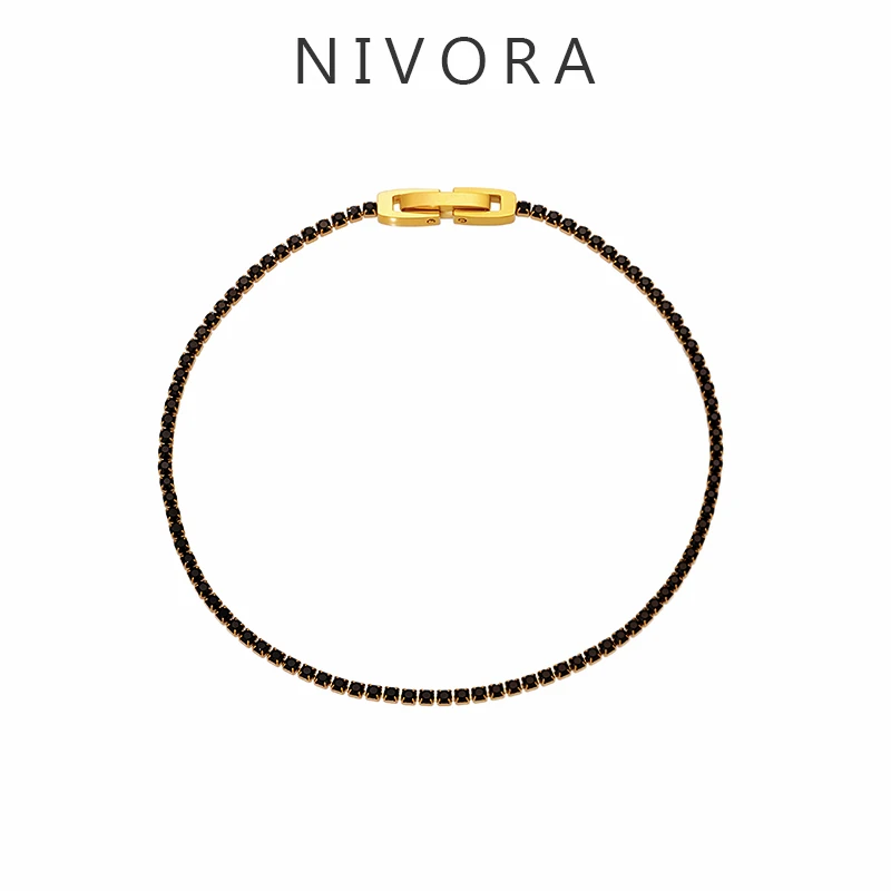 Nivora Voll Multi-Color Shiny Zirkon Edelstahl Tennis Armband Für Frauen Charme Hochzeit Engagement Dünne Kette Handgelenk Schmuck