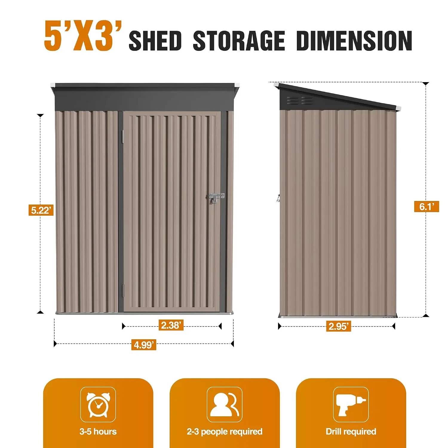 Metal Garden Storage Shed Sloping Roof Outdoor Backyard Tool House 5x3FT, Customized - view 5