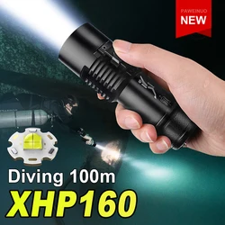 2023 XHP160 Diving Torch Professional Diving Flashlight Rechargeable 100m Underwater Lantern IPX8 Dive Light 18650 26650 Battery