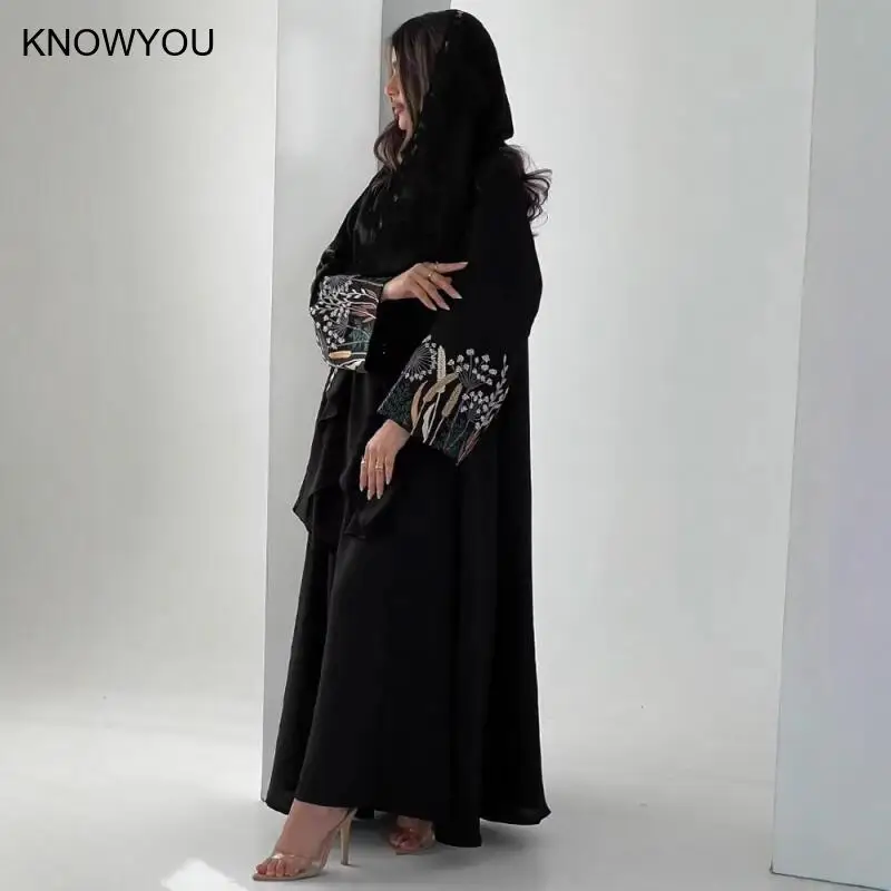 

Мусульманское платье Абая, кардиган с вышивкой, черный халат, длинное женское платье Ид, мусульманская вечеринка, Джалабия, Рамадан, Абая, Vestidos, Марокко