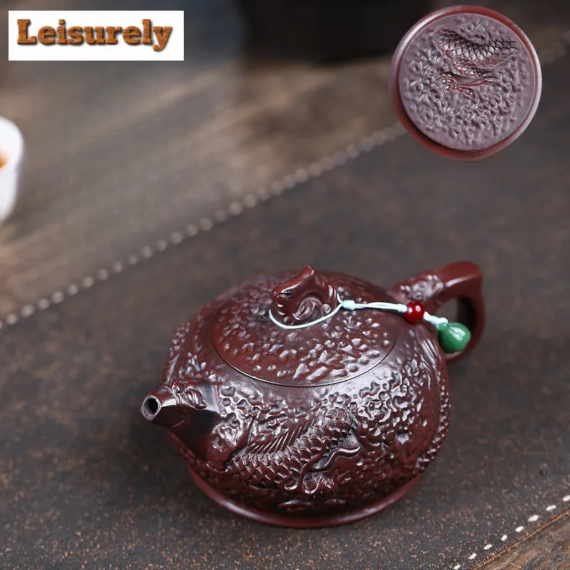 

350ml Elegant Yixing Purple Clay Teapots Handmade Dragon Pot Raw Ore Antique Brass Mud Kettle With Strainer Zisha Tea Set Craft