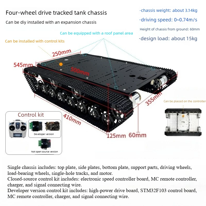 4WD Chassis T800S Plastic Track Smart Car, Balck Heavy-load Obstacle-crossing Robot