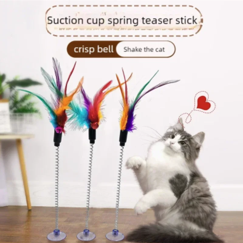 New Interactive Swinging Mouse Toy with Suction Cup Spring & Feather Design Bell Sound Feature for Cats