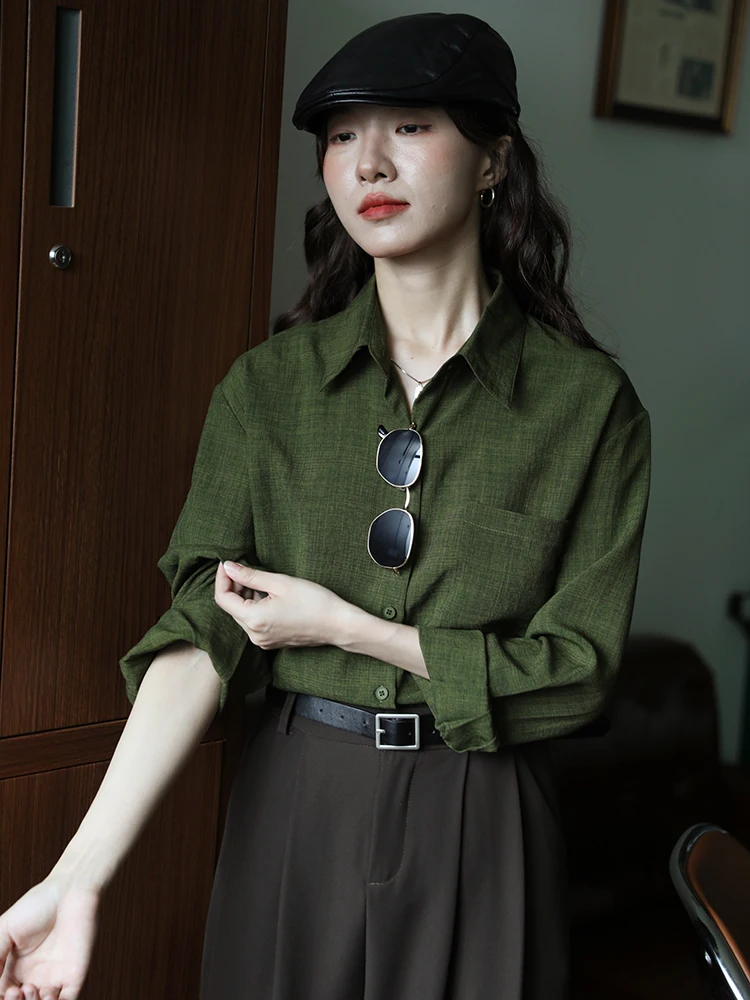 

Loose Long Sve Women's irt een Design Sensation Inner Wear Vintage Hong Kong Sle Color Slimming Autumn New Top