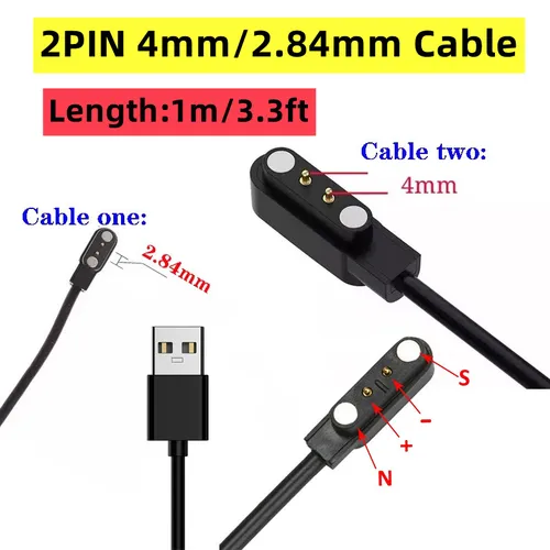 Imagen 1 del producto Cable de carga de respaldo de emergencia para reloj inteligente, 2 pines, 2,84mm, 4mm, imán de succión, cargador de alimentación USB, envío rápido Correas de 2 pines para reloj inteligente, cable de carga de succión ma