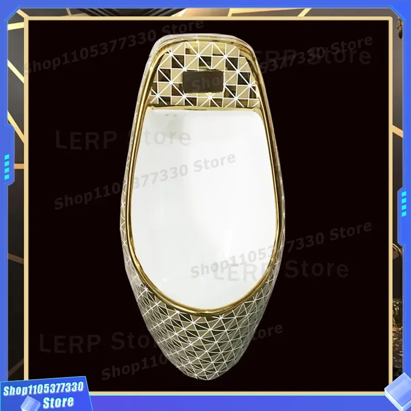 Luxury Gold Ceramic Floor Urinal Men Automatic Sensor Induction Wall Mounted Toilet for KTV Hotel Engineering Project