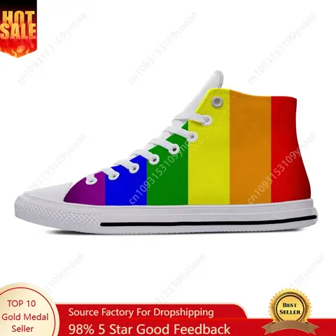 Summer Rainbow LGBT Gay Pride Flag Lesbian Funny Fashion Casual Cloth Shoes High Top Lightweight Breathable Men Women Sneakers