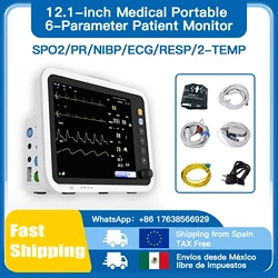 Resoxy Patient Monitor Vital Signs Monitor 12.1 inch Human Use Medical 6 Parameter Patient Monitor ECG/NIBP/TEMP/RESP/SPO2/PR