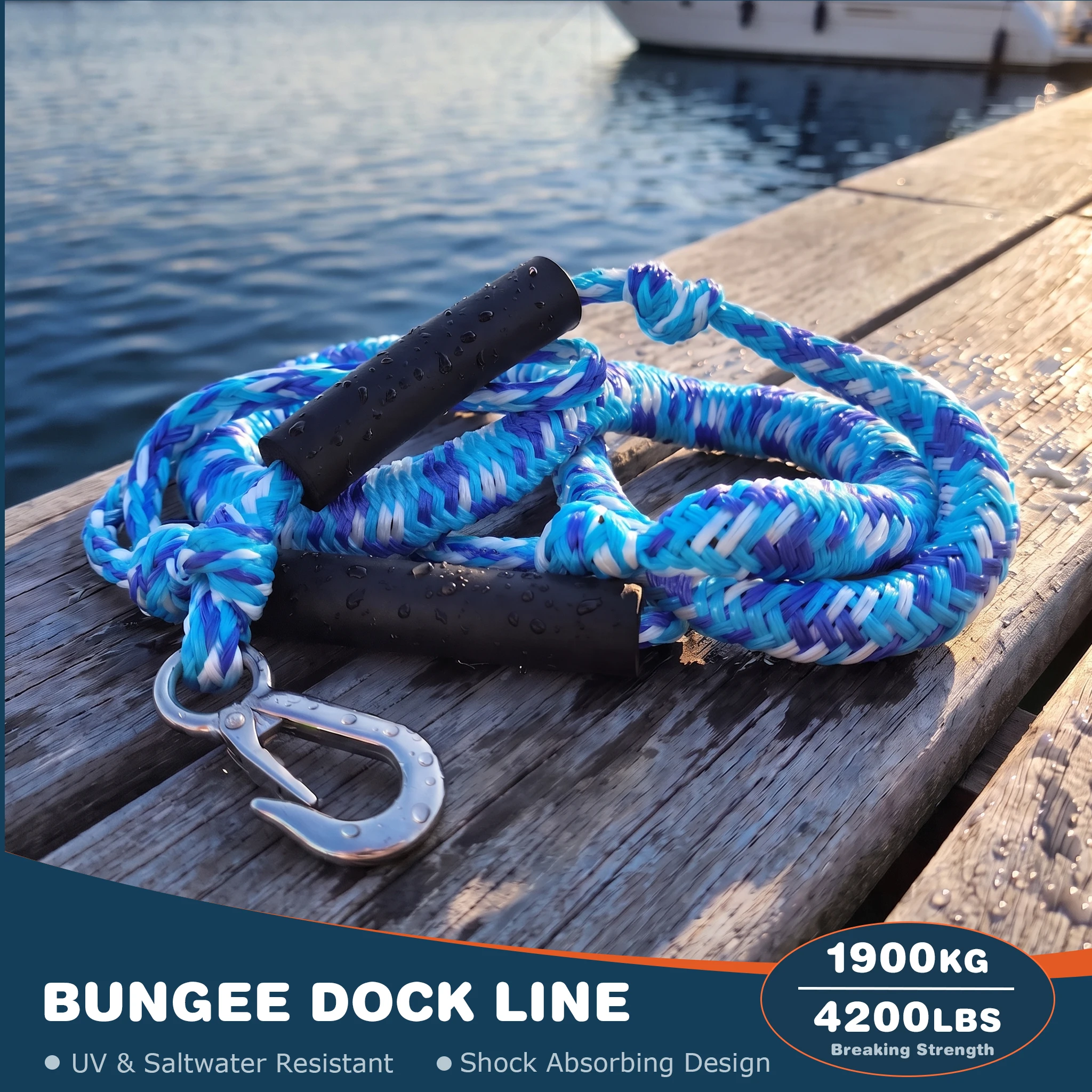 IDAOVLAI Extra Heavy Duty Bungee Dock Lines, 7ft 4200lbs Reliable for Saltwater Freshwater Docking & Anchor Extension