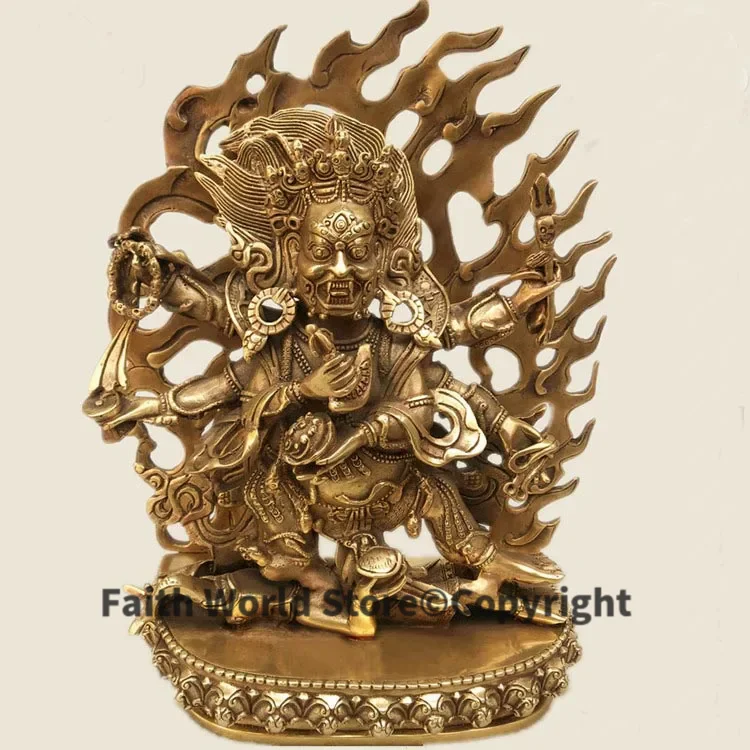 

LARGE # Greco-Buddhist efficacious Protection Talisman Tibetan Buddhism gold-plated gilt Six arm Mahaka La buddha brass statue