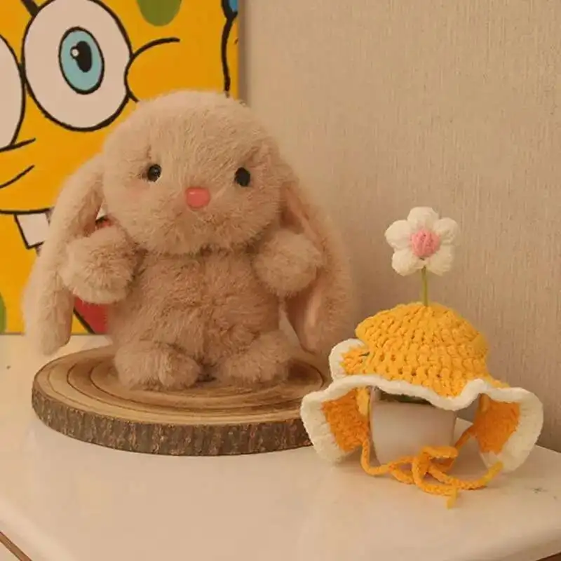 22 سنتيمتر لطيف بودنغ زهرة قبعة أرنب ألعاب من نسيج مخملي قصيرة الفراء لينة وقابلة للإزالة قبعة ليتل الأبيض أرنب دمية كهدية للأطفال