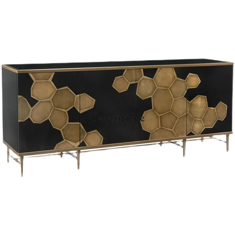 Modern American Light Luxury Metal Sideboard Cabinet Old Four-Door Wall New Chinese Display Cabinet