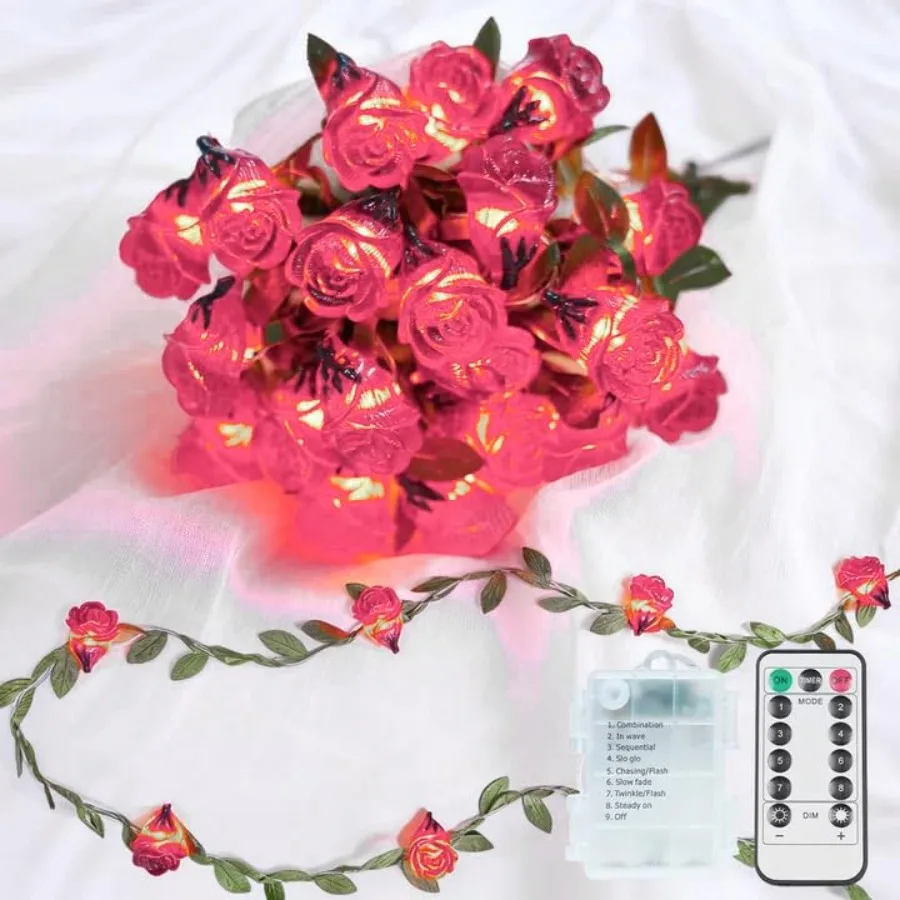40 LED Fairy Lights Battery Powered, 12.5ft Flower String Lights Remote, Valentine Lights for Wedding, Party, Bedroom, Porch, T