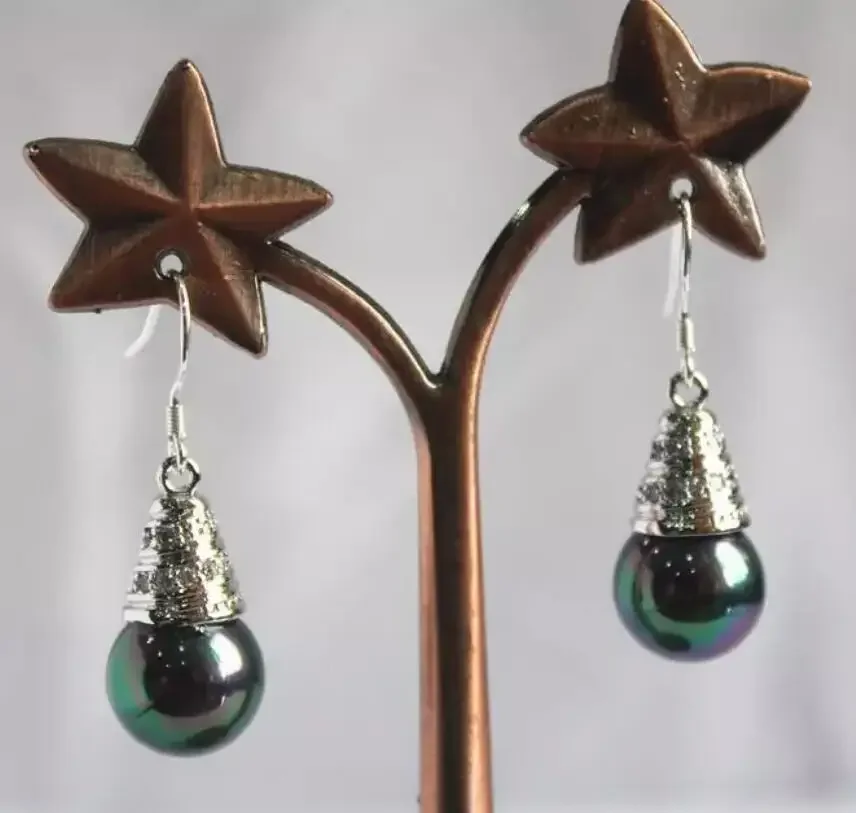 

Модные женские посеребренные серьги с черным жемчугом-ракушкой диаметром 12 мм